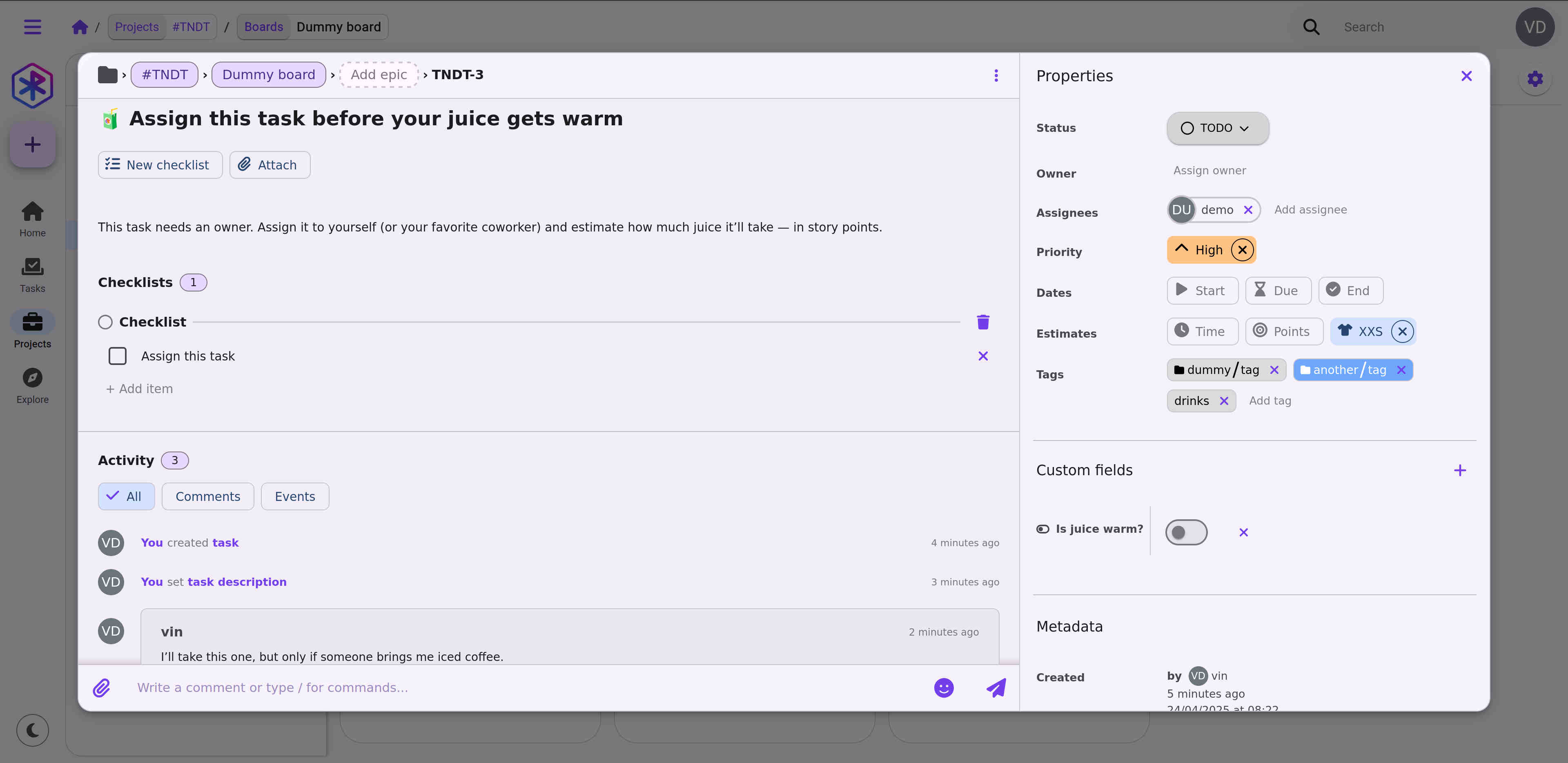 Task modal in Todorix